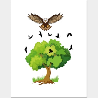 Flying Birds by the Tree Posters and Art